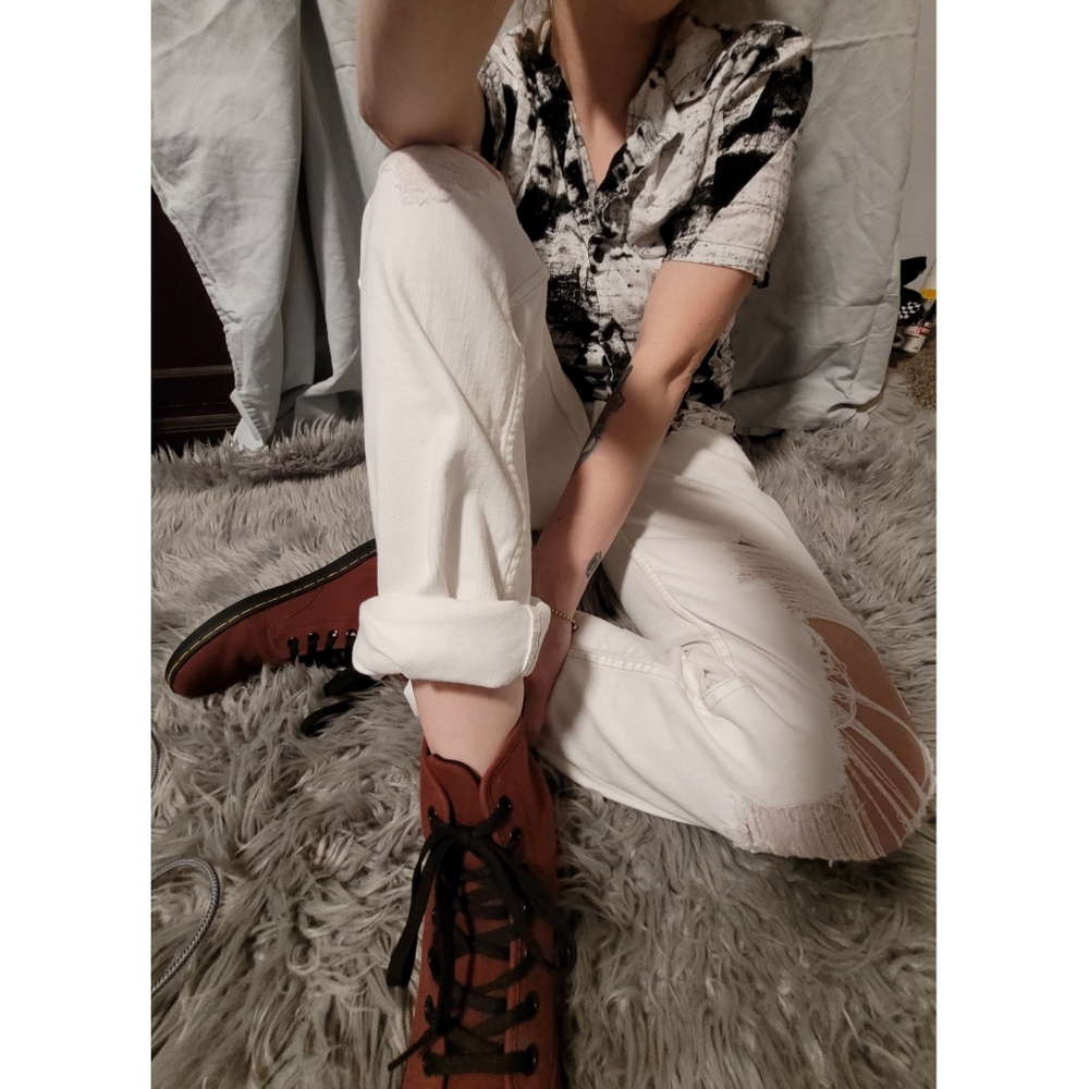 Levi 524 Distressed Straight Leg White Jeans